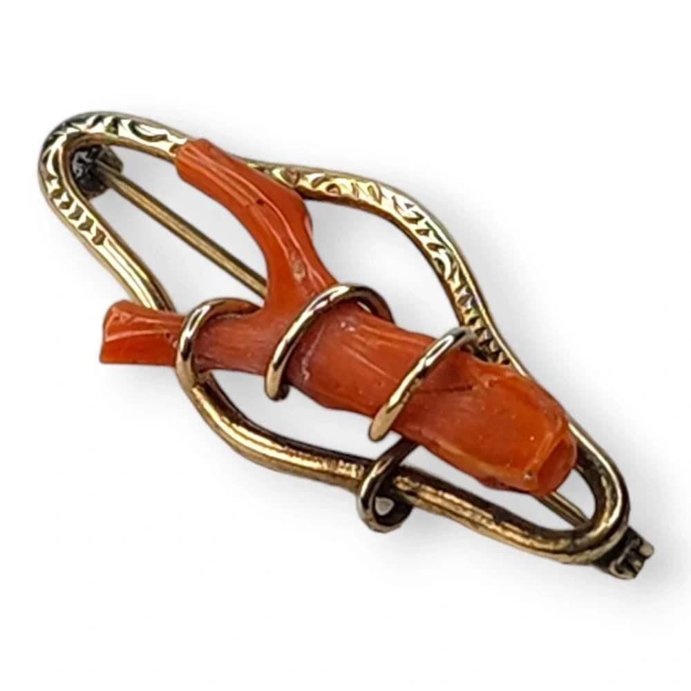Vintage Victorian Branch Coral Gold Tone Brooch Pin